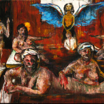 Painting titled "Sauna Society" by Luca Palazzi, Original Artwork, Acrylic