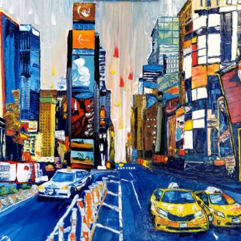 Painting titled "Times Square (XL)" by Luca Cistaro, Original Artwork, Oil Mounted on Wood Stretcher frame