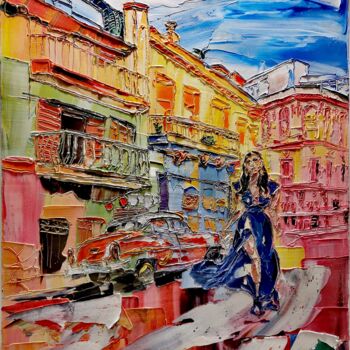 Painting titled "Cuba" by Luca Cistaro, Original Artwork, Oil Mounted on Wood Stretcher frame