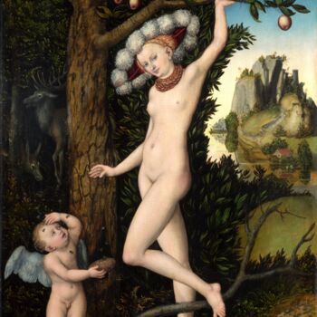 Painting titled "Cupid Complaining t…" by Lucas Cranach The Elder, Original Artwork, Oil