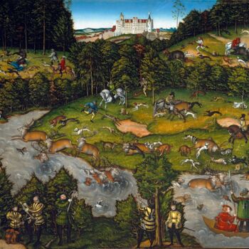 Painting titled "Hunting near Harten…" by Lucas Cranach The Elder, Original Artwork, Oil