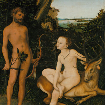 Painting titled "Apollo and Diana" by Lucas Cranach The Elder, Original Artwork, Oil