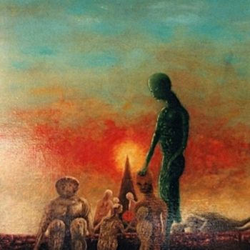 Pintura titulada "les étranges jetés" por Luc Caudal, Obra de arte original, Oleo