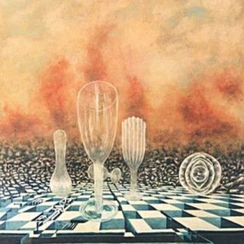 Peinture intitulée "verres et damier" par Luc Caudal, Œuvre d'art originale, Huile
