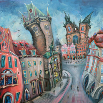 Ζωγραφική με τίτλο "Prague Old Town" από Luccho, Αυθεντικά έργα τέχνης, Ακρυλικό