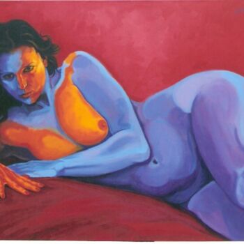 Painting titled ""FEMME SUR ROUGE SA…" by Luccia Lignan, Original Artwork, Acrylic