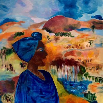 Painting titled "Africaine" by Lucette Senn, Original Artwork, Oil