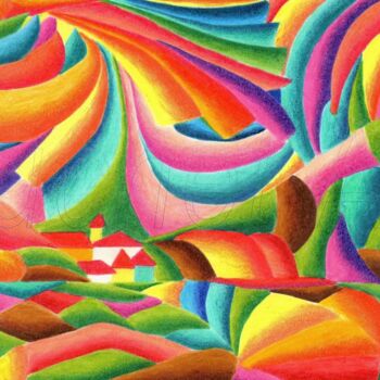Pittura intitolato "Pensieri lontani" da Luchet, Opera d'arte originale, Matite colorate
