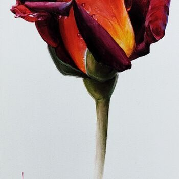 Malerei mit dem Titel ""Fire Rose"" von Vasyl Luchkiv, Original-Kunstwerk, Öl