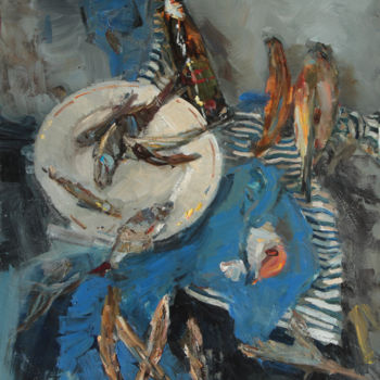 Painting titled "catch" by Oleksii Luchnikov, Original Artwork, Oil