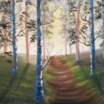 Painting titled "Bosque brumoso en l…" by Luciano Carlomagno, Original Artwork, Oil