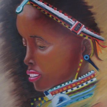 Painting titled "guerrière massai" by Lucia Campos Lebacq, Original Artwork, Oil