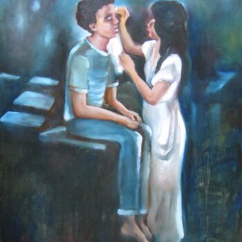 Painting titled "Le soin" by Lucia Mamos-Moreaux, Original Artwork, Oil