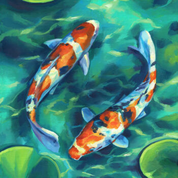 Koi Fish Painting, Colorful Animal Oil P, Painting by Lucia