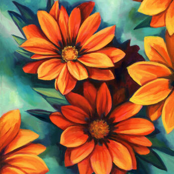 Painting titled "Sunny petals" by Lucia Verdejo, Original Artwork, Oil Mounted on Wood Stretcher frame