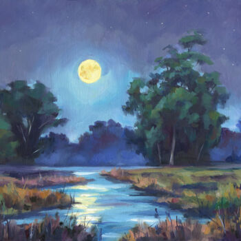 Peinture intitulée "Night landscape in…" par Lucia Verdejo, Œuvre d'art originale, Huile Monté sur Panneau de bois