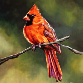 Painting titled "Northern cardinal b…" by Lucia Verdejo, Original Artwork, Oil Mounted on Wood Panel