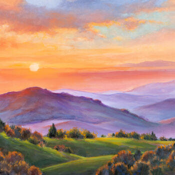 Pittura intitolato "Sunset in the Adiro…" da Lucia Verdejo, Opera d'arte originale, Olio Montato su Pannello di legno
