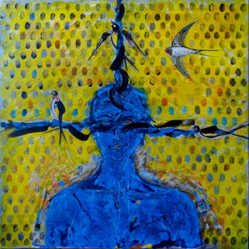 Painting titled "Swallow" by Lucian Irimescu, Original Artwork, Acrylic Mounted on Wood Stretcher frame