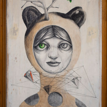 图画 标题为“Generation androgyn…” 由Lucian Szekely-Rafan, 原创艺术品, 铅笔 安装在木板上