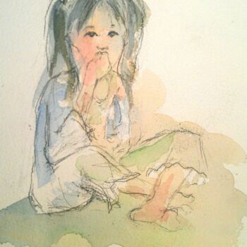 Peinture intitulée "Petite fille asiati…" par Luciana La Marca, Œuvre d'art originale, Aquarelle