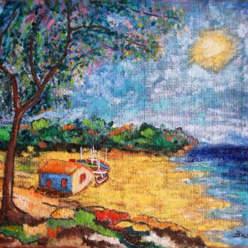 Painting titled "Giorno d'estate" by Luciano Basile, Original Artwork, Oil Mounted on Wood Stretcher frame