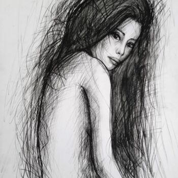 Drawing titled "Mystical Nymph" by Luciano Lombardi, Original Artwork, Charcoal