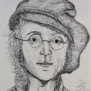 Disegno intitolato "John Lennon (caneta…" da Luciano Costa, Opera d'arte originale, Biro