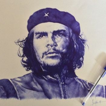 Drawing titled "Portrait du Che GUE…" by Luciano Michel, Original Artwork, Ballpoint pen