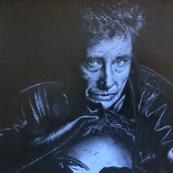 Drawing titled "Johnny Hallyday n°4" by Luciano Michel, Original Artwork, Charcoal