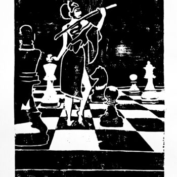 Gravures & estampes intitulée "la Reine" par Lucie Bastien, Œuvre d'art originale, Linogravures