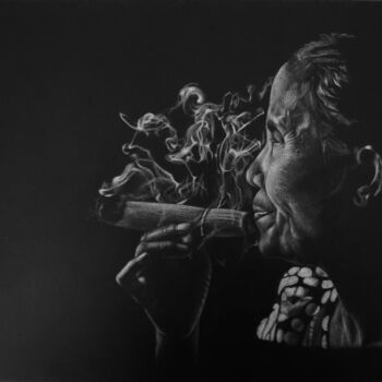 Dessin intitulée "the-smoker" par Lucie Geoffroy (Art en Vrac - Lucie Geoffroy), Œuvre d'art originale, Crayon