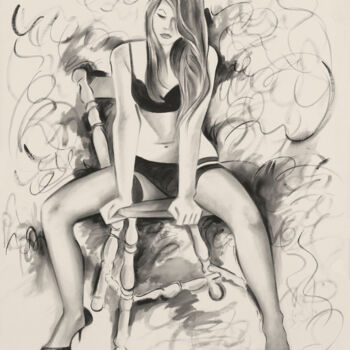 Dibujo titulada "Sensuelle - 7502" por Lucie Gonella, Obra de arte original, Tinta Montado en Bastidor de camilla de madera