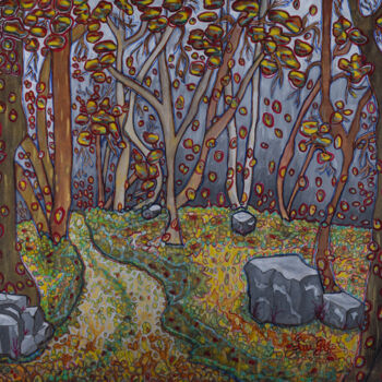 Peinture intitulée "Forêt après la pluie" par Lucie Goubert (Liu-Gôé), Œuvre d'art originale, Acrylique Monté sur Châssis en…