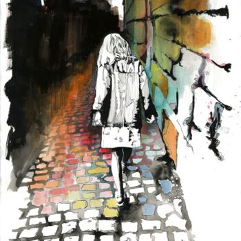 Картина под названием "Marcher dans Brest" - Lucie Marcillat, Подлинное произведение искусства, Чернила