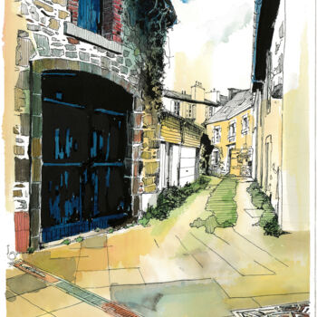 Painting titled "Rue cachée" by Lucie Marcillat, Original Artwork, Watercolor Mounted on Cardboard