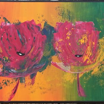 Painting titled "Rainbow Flowers" by Lucie Rey (LM l'Art), Original Artwork, Acrylic Mounted on Wood Stretcher frame