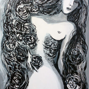 Malerei mit dem Titel "Rose dans les roses" von Lucie Rydlova, Original-Kunstwerk, Acryl