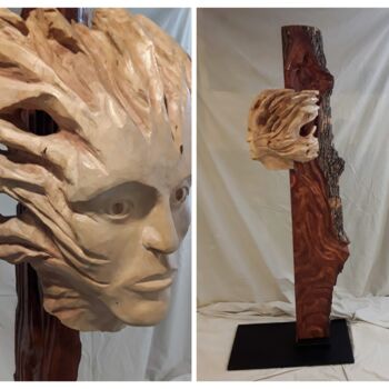 Sculpture titled "Manitou" by Lucien-Carol Proulx, Original Artwork, Wood