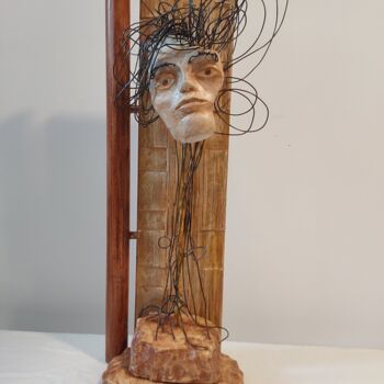 Sculpture titled "Libre penseur, vrai…" by Lucien-Carol Proulx, Original Artwork, Wood