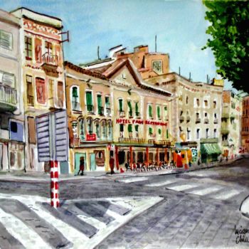 Painting titled "FIGUERAS : Centre v…" by Lucien Chiaselotti, Original Artwork, Watercolor