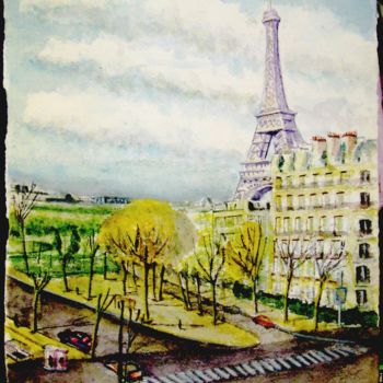 Painting titled "PARIS : La Tour Eif…" by Lucien Chiaselotti, Original Artwork, Watercolor
