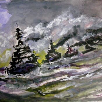 Painting titled "LA FLOTTE ANGLAISE,…" by Lucien Chiaselotti, Original Artwork, Watercolor