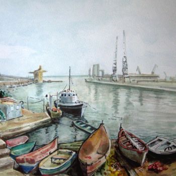 Painting titled "SAVONA : Le port de…" by Lucien Chiaselotti, Original Artwork, Watercolor