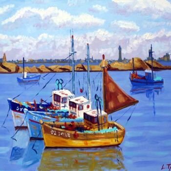 Painting titled "Sardiniers au port…" by Lucien Tanneau, Original Artwork
