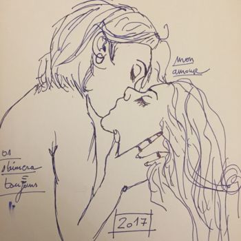 Dessin intitulée "l'amour unique : de…" par Lucien Adami, Œuvre d'art originale, Encre