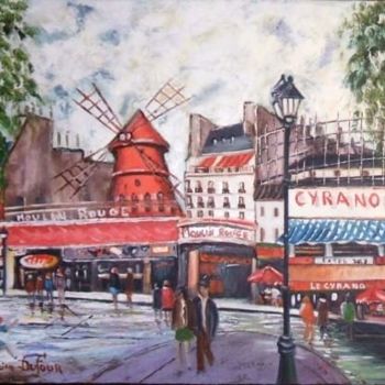 Painting titled "N2- Le Moulin rouge…" by Lucien Dufour, Original Artwork, Oil Mounted on Wood Stretcher frame