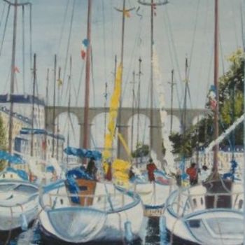 Painting titled "L10 - Port de Morla…" by Lucien Dufour, Original Artwork, Oil Mounted on Wood Stretcher frame