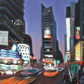 Painting titled "J13- New york City-" by Lucien Dufour, Original Artwork, Oil Mounted on Wood Stretcher frame