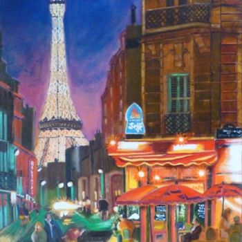 Painting titled "N11- Brasserie Pari…" by Lucien Dufour, Original Artwork, Oil Mounted on Wood Stretcher frame